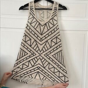 Warehouse One Cream Black Geometric Tribal Print Racerback Knit Tank Top‎ Medium